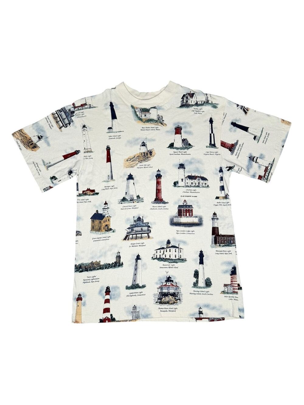 Vintage 90s Art Unlimited Lighthouses AOP Single Stitch T-Shirt